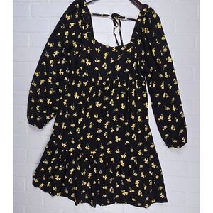 SO Black Floral Long Sleeve Mini Dress Large Junior